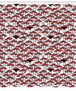 Toadstool Mushroom Print Red and White Shower Curtain for Bathroom