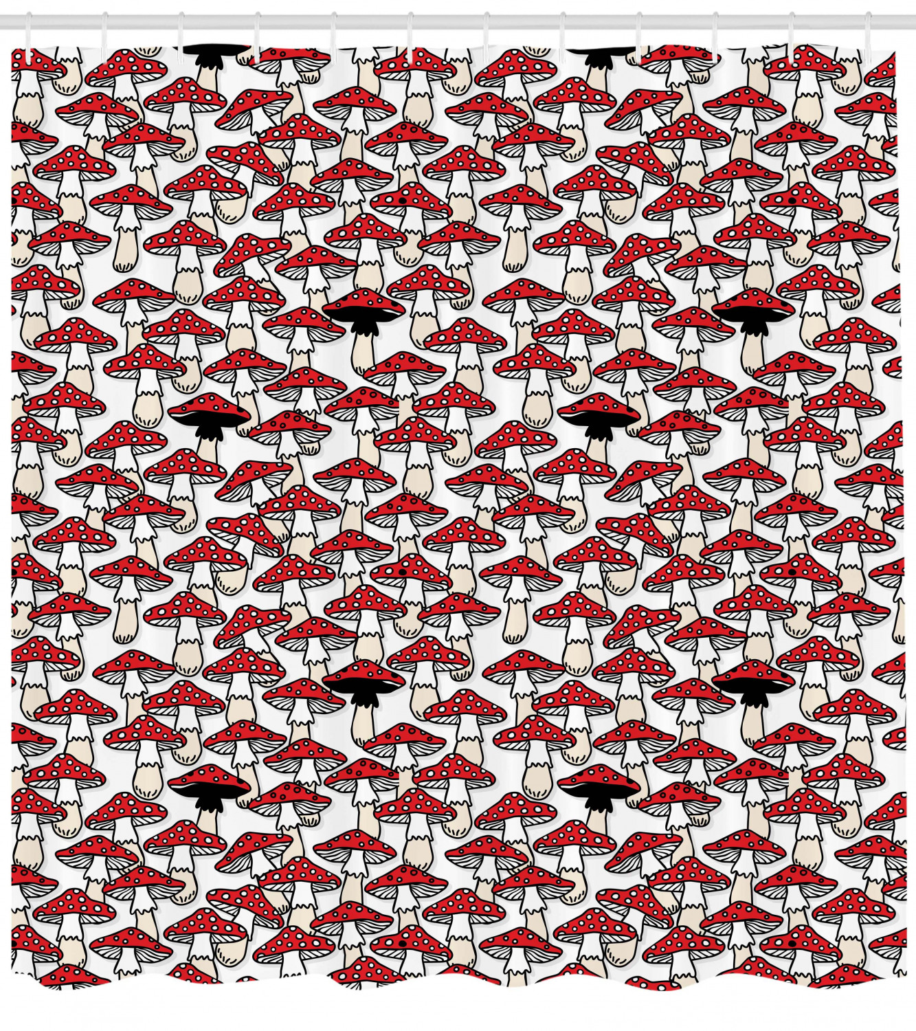 Toadstool Mushroom Print Red and White Shower Curtain for Bathroom
