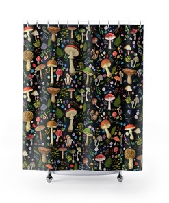 Toadstool Shower Curtain - Biology Nature Lover Dark Academia Dark Nature Lover Bathroom Decor