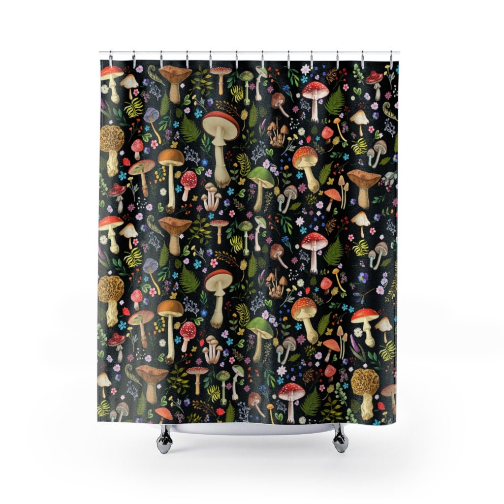 Toadstool Shower Curtain - Biology Nature Lover Dark Academia Dark Nature Lover Bathroom Decor