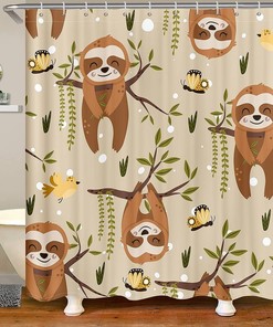 Toddler Cute Sloth Shower Curtain Cartoon Funny Animals Bath Curtain for Boys Girls Nature Waterproof Shower Curtain