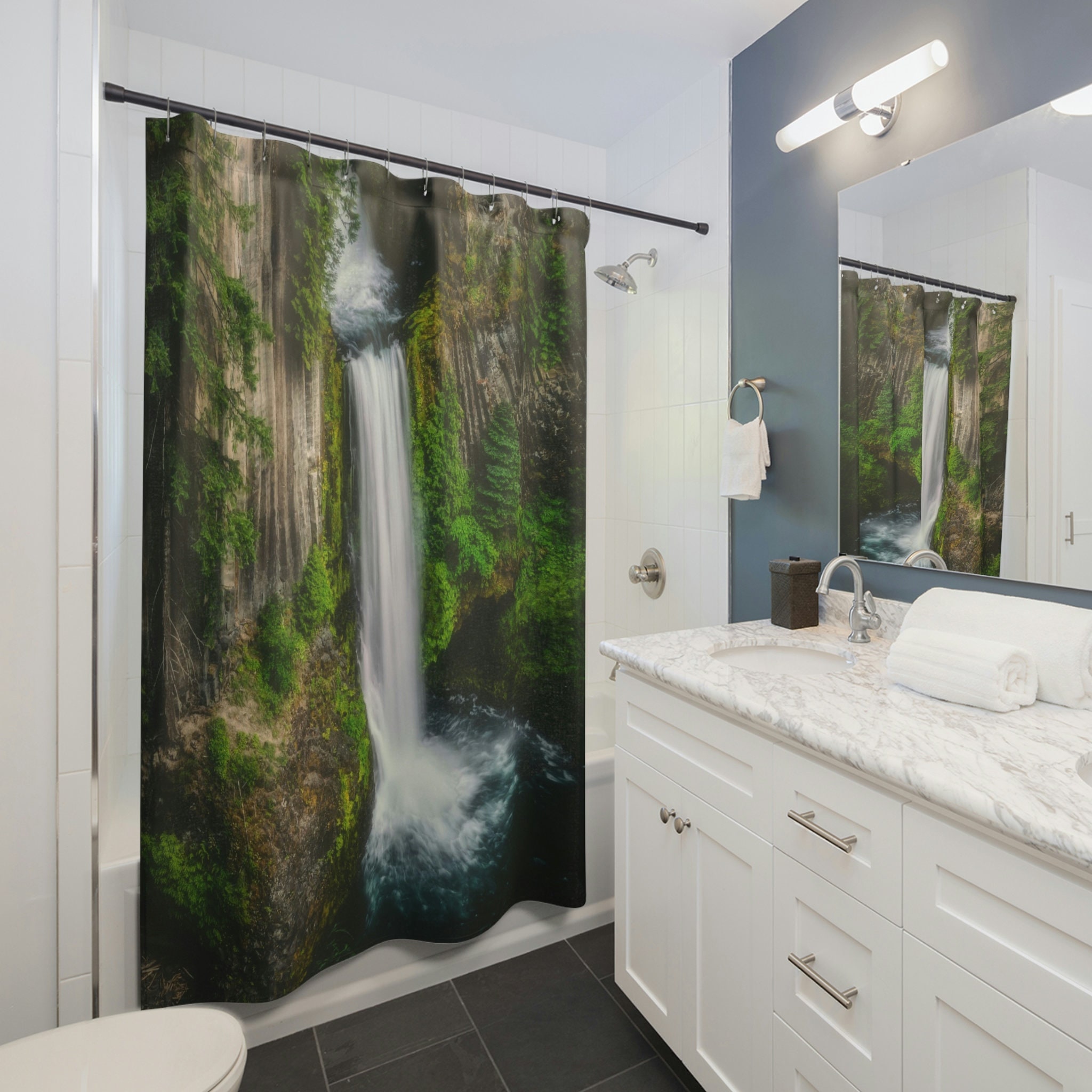 Toketee Falls Oregon Shower Curtain - Nature Decor for Bath and Shower Stall