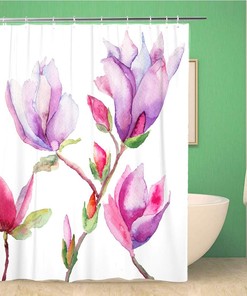 Topyee Beautiful Purple Magnolia Flowers Watercolor Shower Curtain with Painting on Flora Naturees