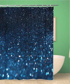 Topyee Blue Defocused Lights Sparkle Abstract Shiny Bling Silver Christmas Shower Curtain for a Glamorous Bathroom