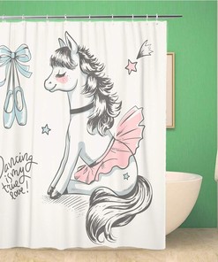 Topyee Cute Pink Pony Ballerina Cartoon Baby Tutu Horse Animal Shower Curtain