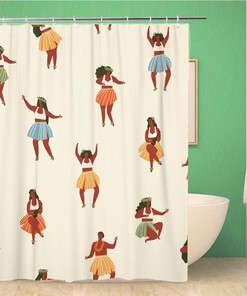 Topyee Hawaii Dance Girls Playing Ukulele and Dancing Hulaes Shower Curtain for a Tropical Bathroom