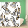 Topyee Hummingbirds, Bird, and Flower Pattern Shower Curtain in Silver and Gold for a Botanical Bathroom
