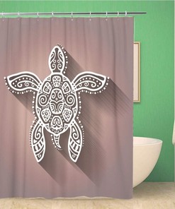 Topyee Polynesian Turtle Tattoo Tribal Totem and Lace Pattern Ornate Shower Curtain for a Beachy Bathroom