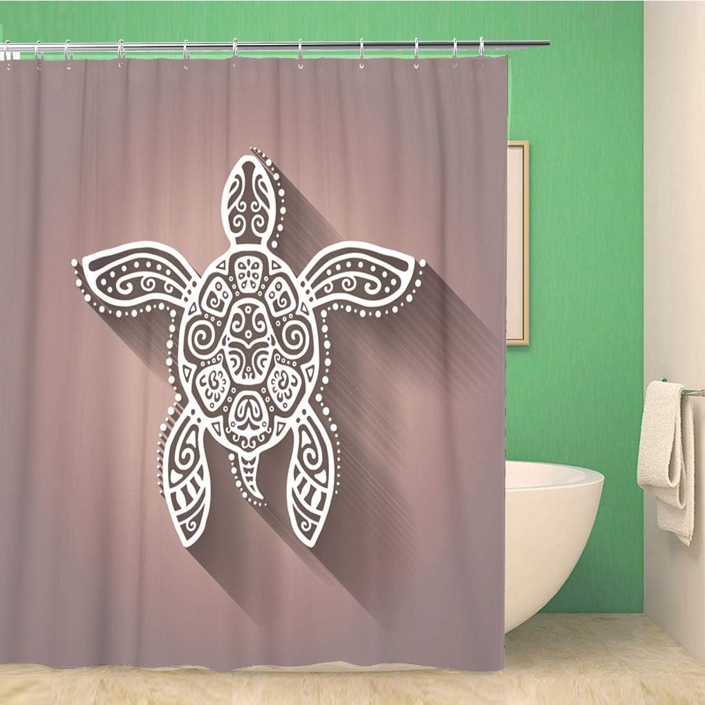 Topyee Polynesian Turtle Tattoo Tribal Totem and Lace Pattern Ornate Shower Curtain for a Beachy Bathroom