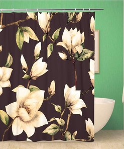 Topyee Red Floral Watercolor Pattern Magnolia Flowers White Dark Pink Shower Curtain for a Feminine Bathroom