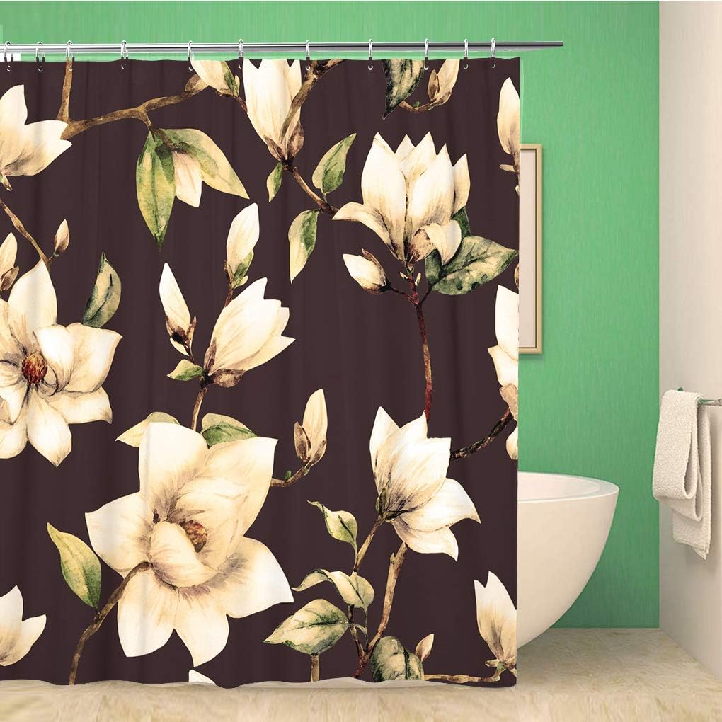 Topyee Red Floral Watercolor Pattern Magnolia Flowers White Dark Pink Shower Curtain for a Feminine Bathroom