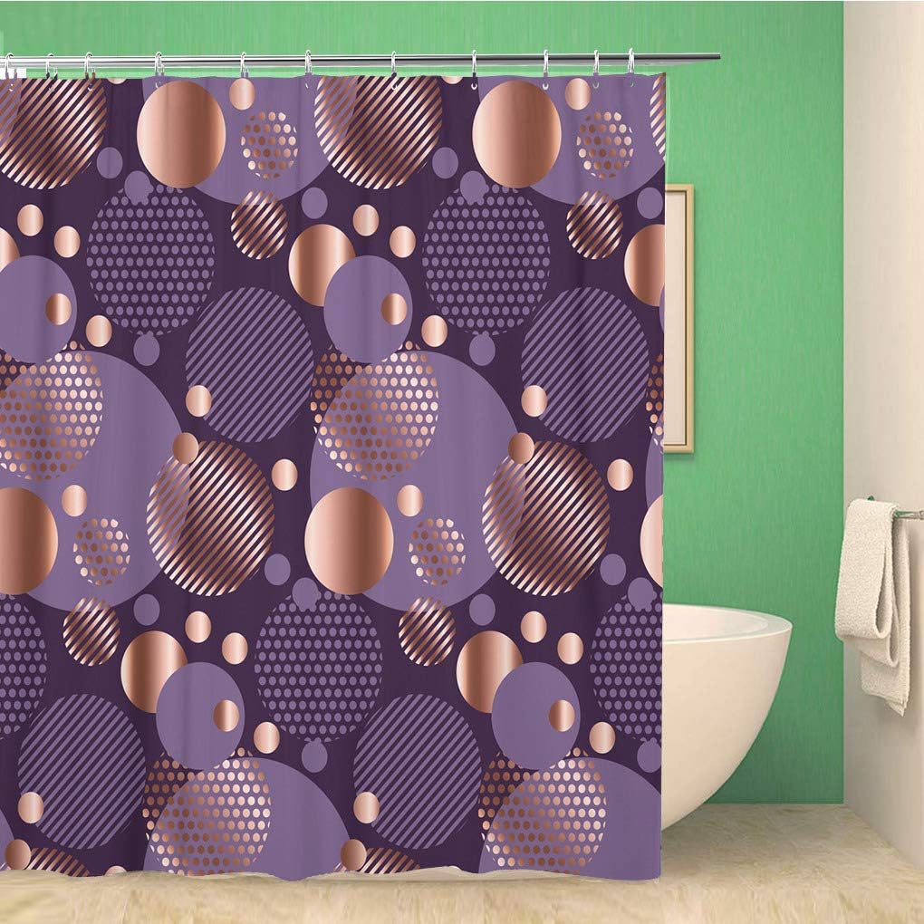 Topyee Rose Gold and Purple Floral Abstract Elegant Geometryes Shower Curtain for Sleek Bathroom Decor