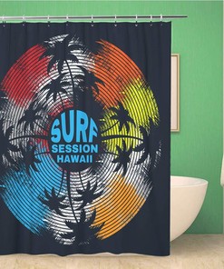 Topyee Surf and Surfing in Hawaii Stylization Vinyl Recordes Shower Curtain for a Beachy Bathroom