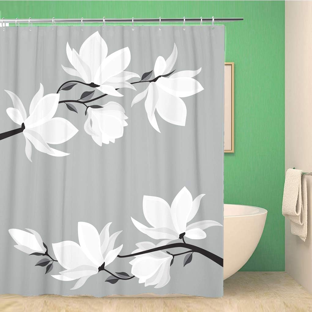 Topyee Wedding Branches Floral Spring Magnolia White Flowers Beautiful Birthdayes Shower Curtain for a Romantic Bathroom