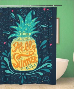 Topyee Yellow Fruit Hello Summer Pineapple Lettering This and Hawaiies Shower Curtain for a Fun Bathroom