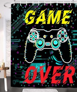 Torich Colorful Gamer Shower Curtain with Boys Games Bath Curtain, Novelty Gaming Controller for a Fun Bathroom 