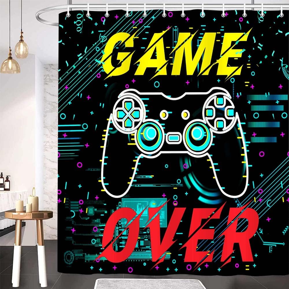 Torich Colorful Gamer Shower Curtain with Boys Games Bath Curtain, Novelty Gaming Controller for a Fun Bathroom