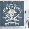 Tortuga Island Pirate Shower Curtain, Caribbean Waters Retro With Jolly Roger And Shark Cove