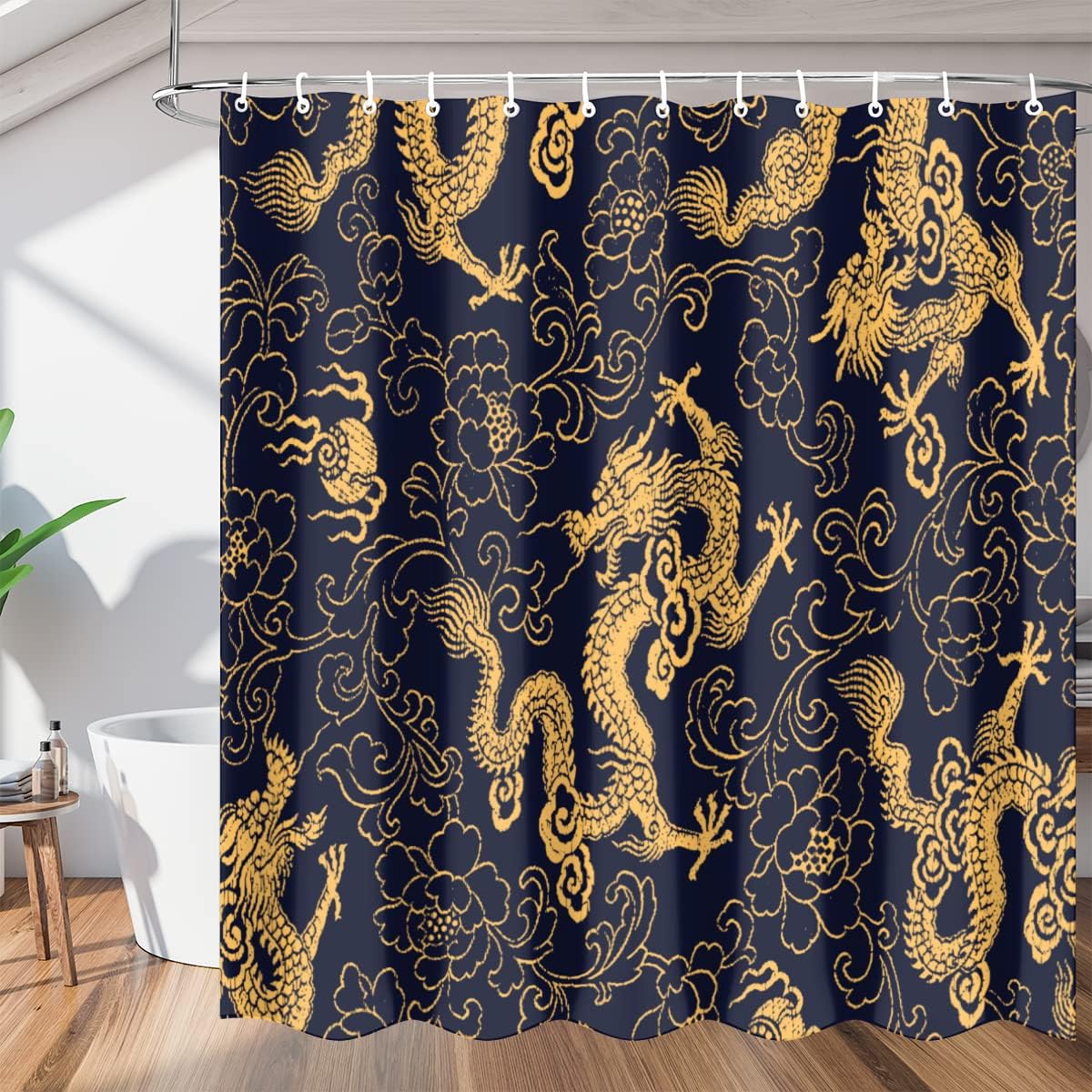 Totem Dragon Print Shower Curtain Fantasy Creature Bathroom Decor Waterproof