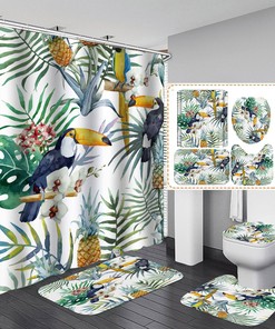 Toucan Leaves Pineapple Animal Shower Curtain - Waterproof Bathroom Decor with Tropical Nature Theme