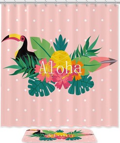 Toucan Pineapples Palm Shower Curtain - Waterproof Bathroom Decor with Tropical Fruit and Plant Theme