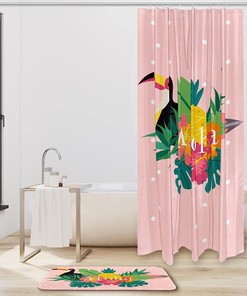 Toucan Pineapples Palm Shower Curtain - Waterproof Bathroom Decor with Tropical Fruit and Plant Theme