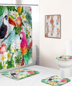 Toucan Plantain Leaf Palm Leaf Shower Curtain - Waterproof Bathroom Decor with Tropical Plant and Leaf Theme