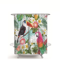 Toucan Plantain Leaf Palm Leaf Shower Curtain - Waterproof Bathroom Decor with Tropical Plant and Leaf Theme