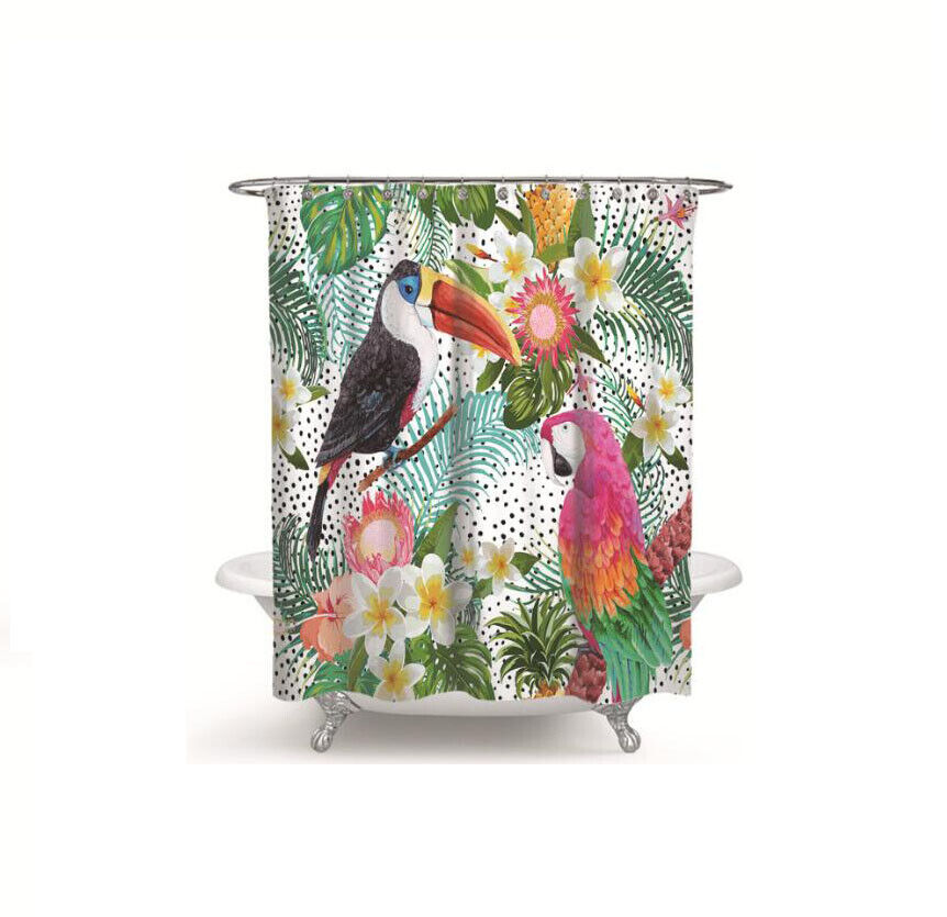 Toucan Plantain Leaf Palm Leaf Shower Curtain - Waterproof Bathroom Decor with Tropical Plant and Leaf Theme