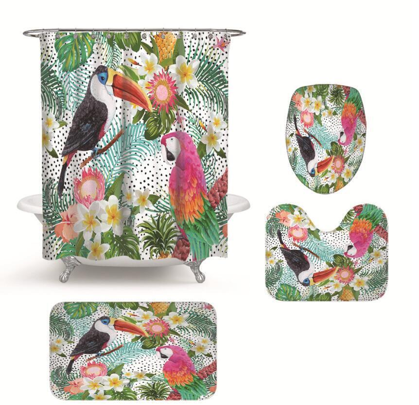 Toucan Plantain Leaf Palm Leaf Shower Curtain - Waterproof Bathroom Decor with Tropical Plant and Leaf Theme