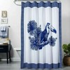 Toucan Tropical Blue and White Fabric Shower Curtain by OPALHOUSE