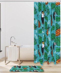 Toucans and Pineapples Tropical Leaves Design Shower Curtain, Waterproof Fabric Bathroom Curtain
