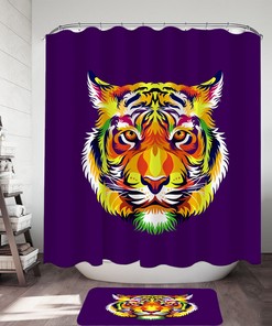 Tough Tiger Head Shower Curtain - Waterproof Bathroom Decor with Animal Theme