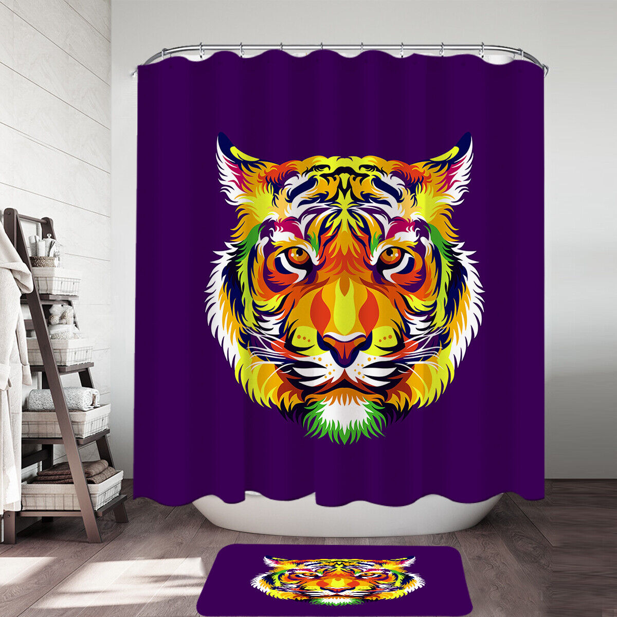 Tough Tiger Head Shower Curtain - Waterproof Bathroom Decor with Animal Theme