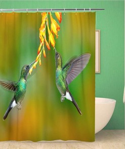 Tourmaline Sun Angel Flying Hummingbirds Shower Curtain In Action Scene