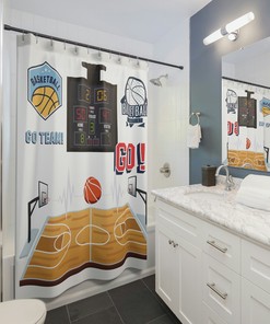Tournament Game Hype Bath Decor - Basketball Scoreboard Shower Curtain
