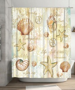Tourrest Beach Seashell Shower Curtain - Waterproof Bathroom Decor with Ocean and Nautical Theme