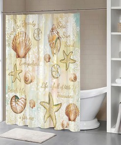 Tourrest Beach Seashell Shower Curtain - Waterproof Bathroom Decor with Ocean and Nautical Theme