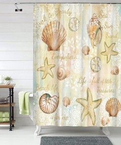 Tourrest Beach Seashell Shower Curtain - Waterproof Bathroom Decor with Ocean and Nautical Theme