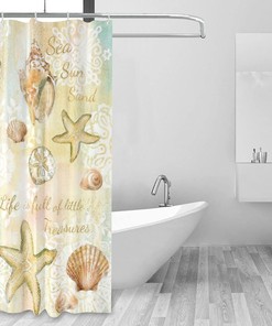 Tourrest Beach Seashell Shower Curtain - Waterproof Bathroom Decor with Ocean and Nautical Theme