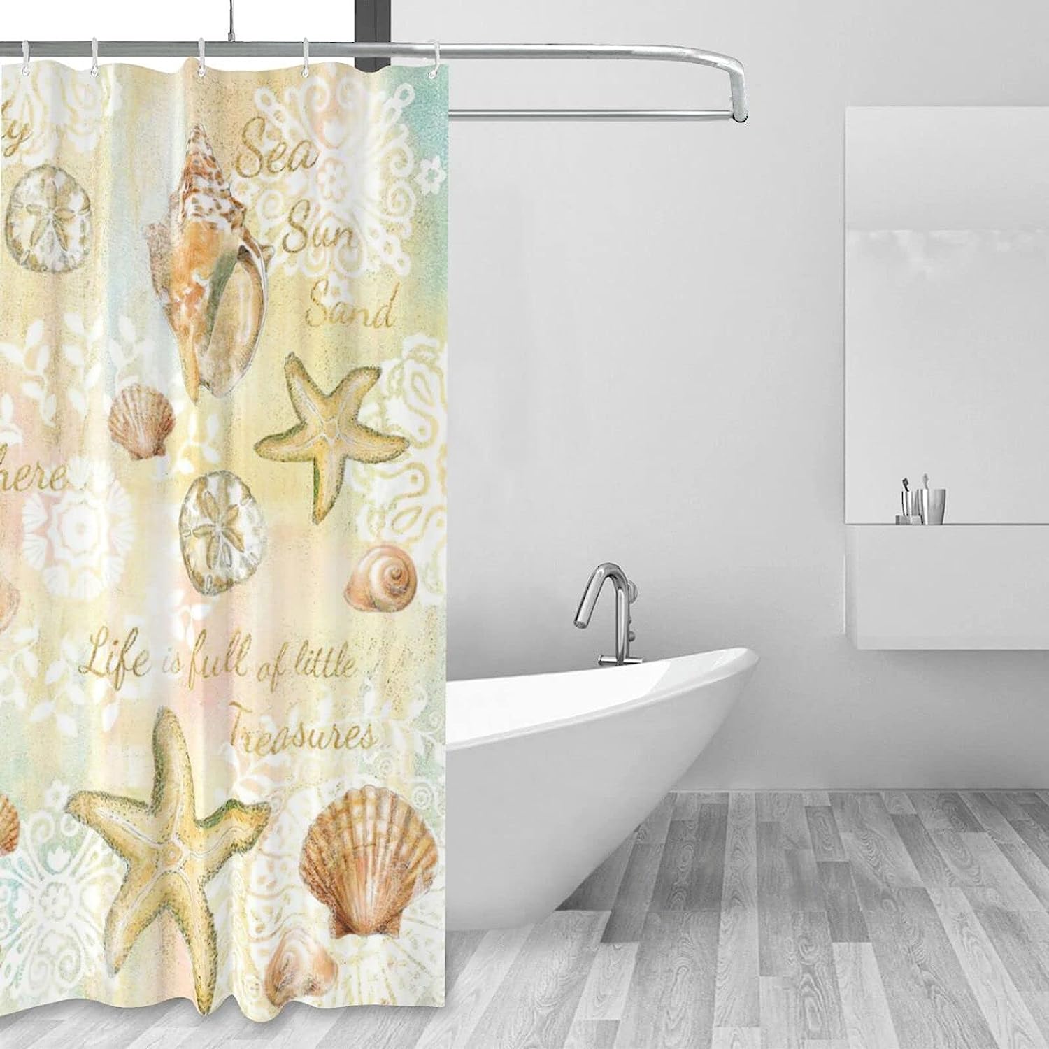 Tourrest Beach Seashell Shower Curtain - Waterproof Bathroom Decor with Ocean and Nautical Theme