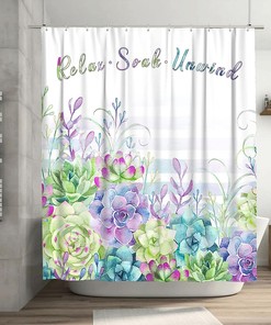 Tourrest Colorful Succulents Shower Curtain - Waterproof Bathroom Decor with Botanical Theme