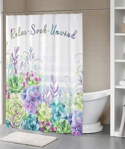Tourrest Colorful Succulents Shower Curtain - Waterproof Bathroom Decor with Botanical Theme