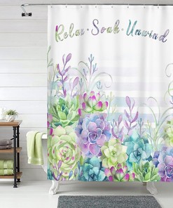 Tourrest Colorful Succulents Shower Curtain - Waterproof Bathroom Decor with Botanical Theme