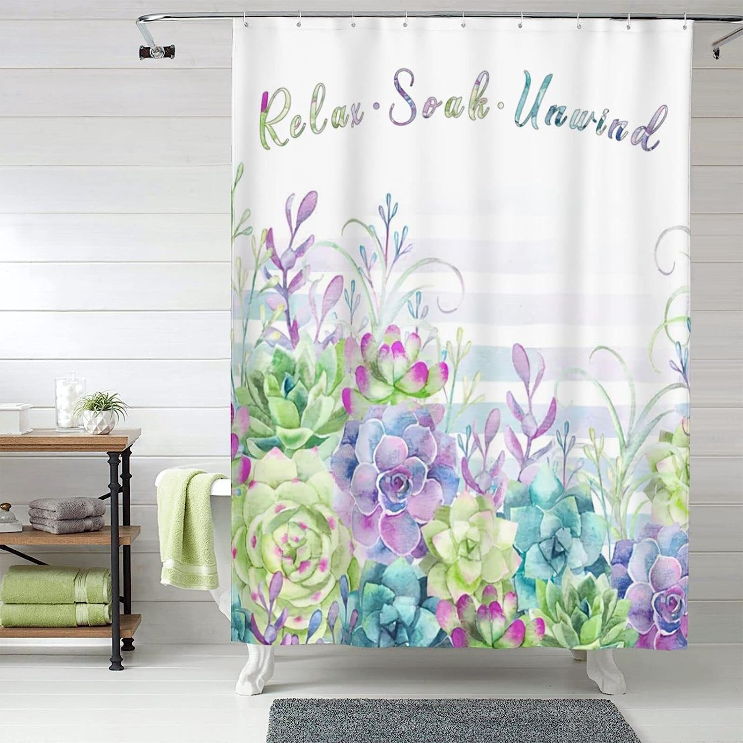 Tourrest Colorful Succulents Shower Curtain - Waterproof Bathroom Decor with Botanical Theme