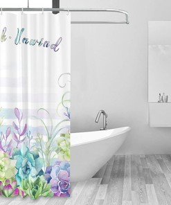 Tourrest Colorful Succulents Shower Curtain - Waterproof Bathroom Decor with Botanical Theme