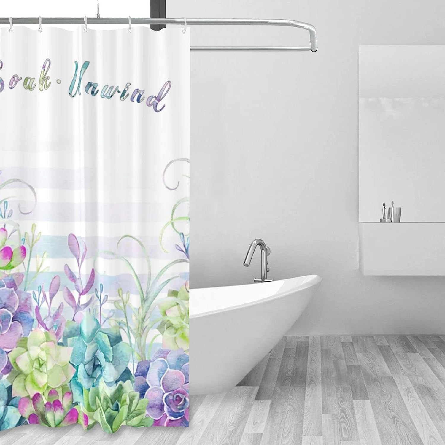 Tourrest Colorful Succulents Shower Curtain - Waterproof Bathroom Decor with Botanical Theme