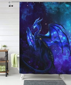 Tourrest Cool Galaxy Dragon Shower Curtain - Waterproof Bathroom Decor with Fantasy Animal Theme