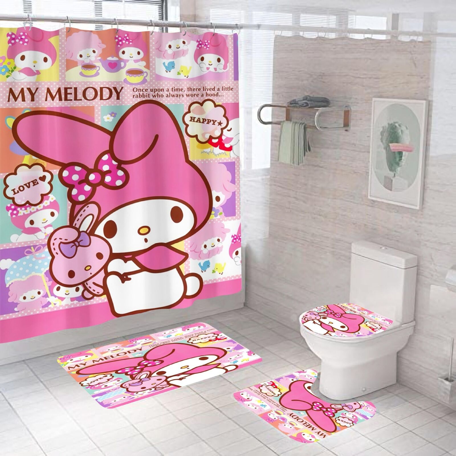 Toy Pet Hello Kitty Waterproof Shower Curtain for Kids Bathroom - Waterproof Bathroom Decor with Cute and Fun Theme
