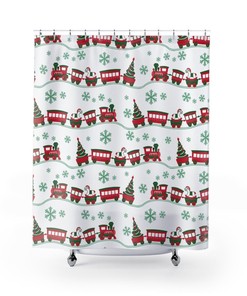 Toy Train Set Shower Curtain For Kids' Festive Bathroom Decor